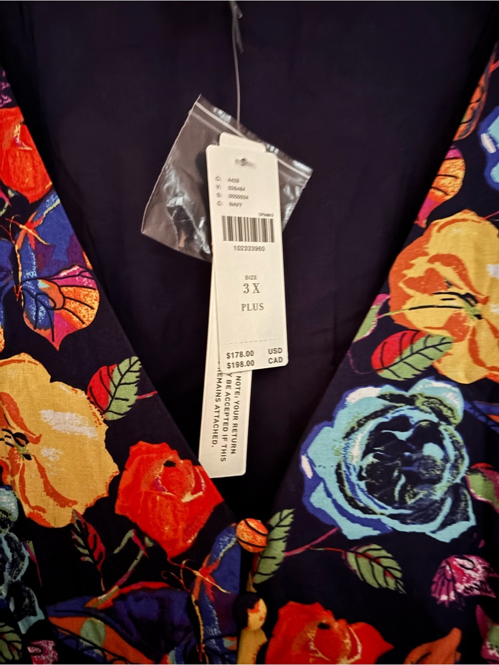 Anthropologie Katerina Button Front Navy Floral with Multicolor Roses - Picture 4 of 5